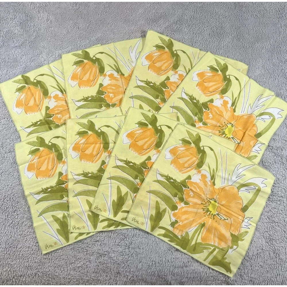 VERA Neumann Vintage MCM Orange Poppy Flower Yellow Napkins 15X15” Set of 8